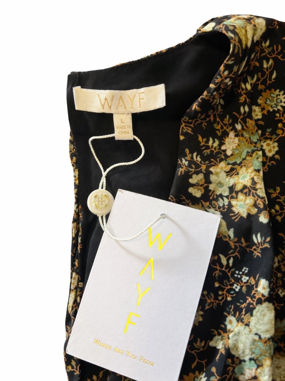 WAYF Floral Romper Women’s Size L Black Long Sleeve Belted V-Neck Double Lined N - Picture 3 of 3